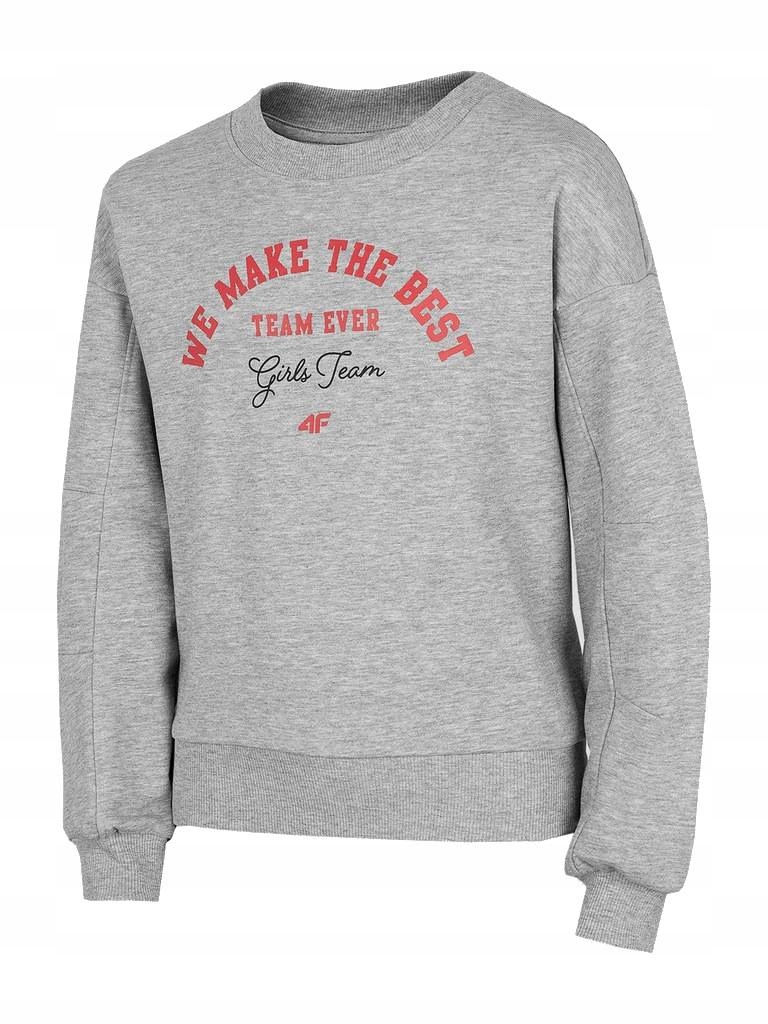 BLUZA DZIEWCZĘCA 4F BAWEŁNIANA SPORTOWA CIEPŁA BEZ KAPTURA DZIECIĘCA r. 164 Kolor szary