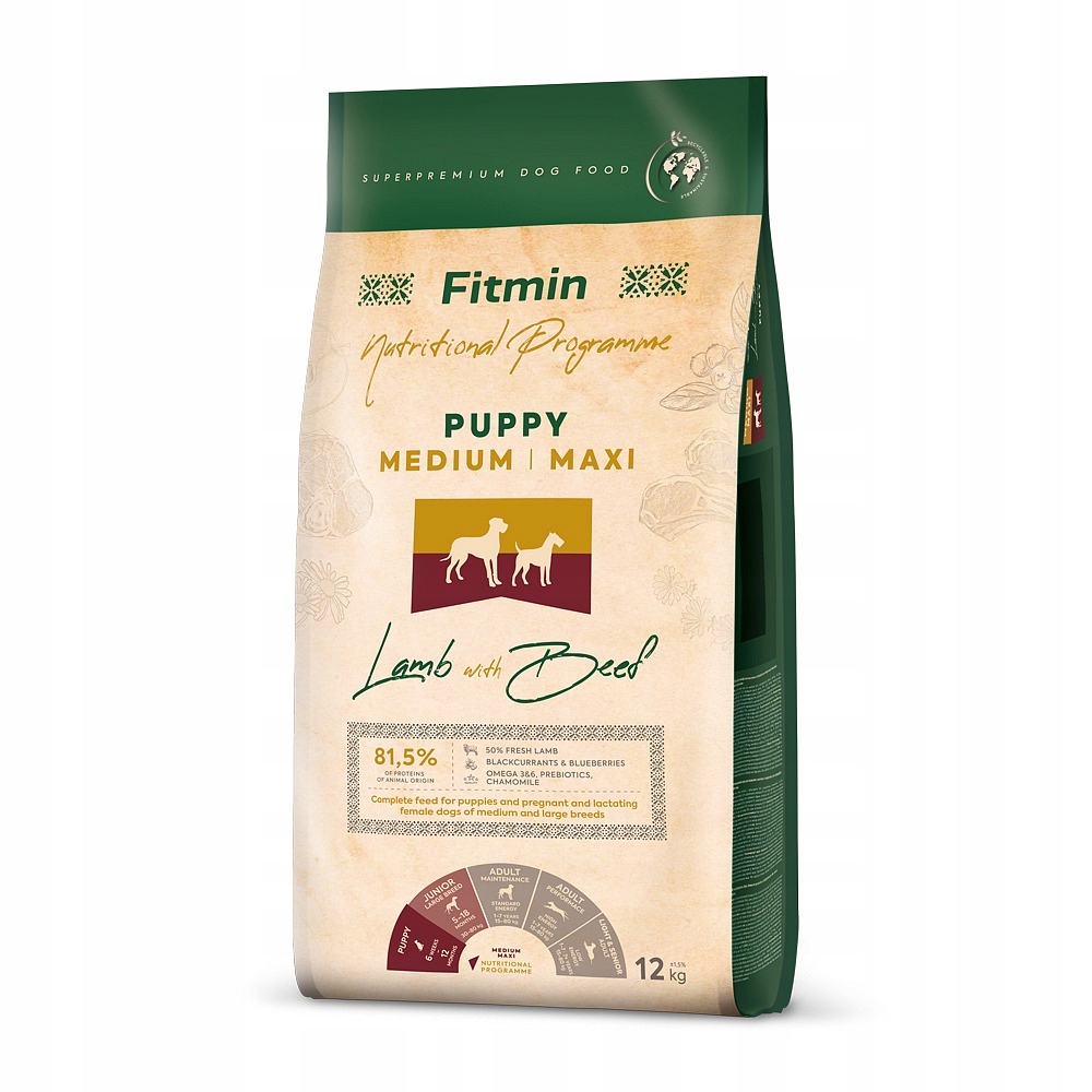 Levně Fitmin Medium Maxi Puppy Lamb&Beef krmivo pro štěňata 12 kg