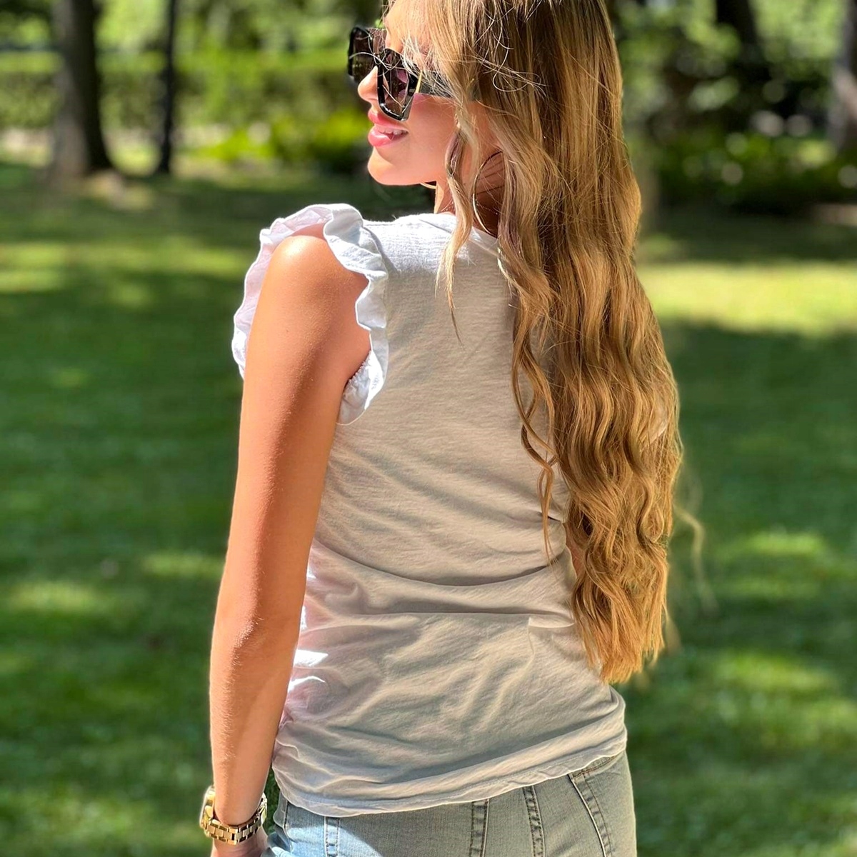 BLUZKA damska bawełniana MOTYLKI biała UNI Rękaw inny rękaw