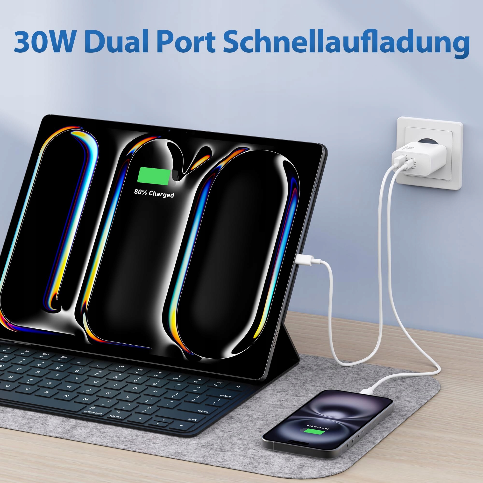 ARCCRA ŁADOWARKA 30W USB C DO PIXEL IPHONE IPAD Z KABLEM 2M PD 2-PORT — miniatura 6