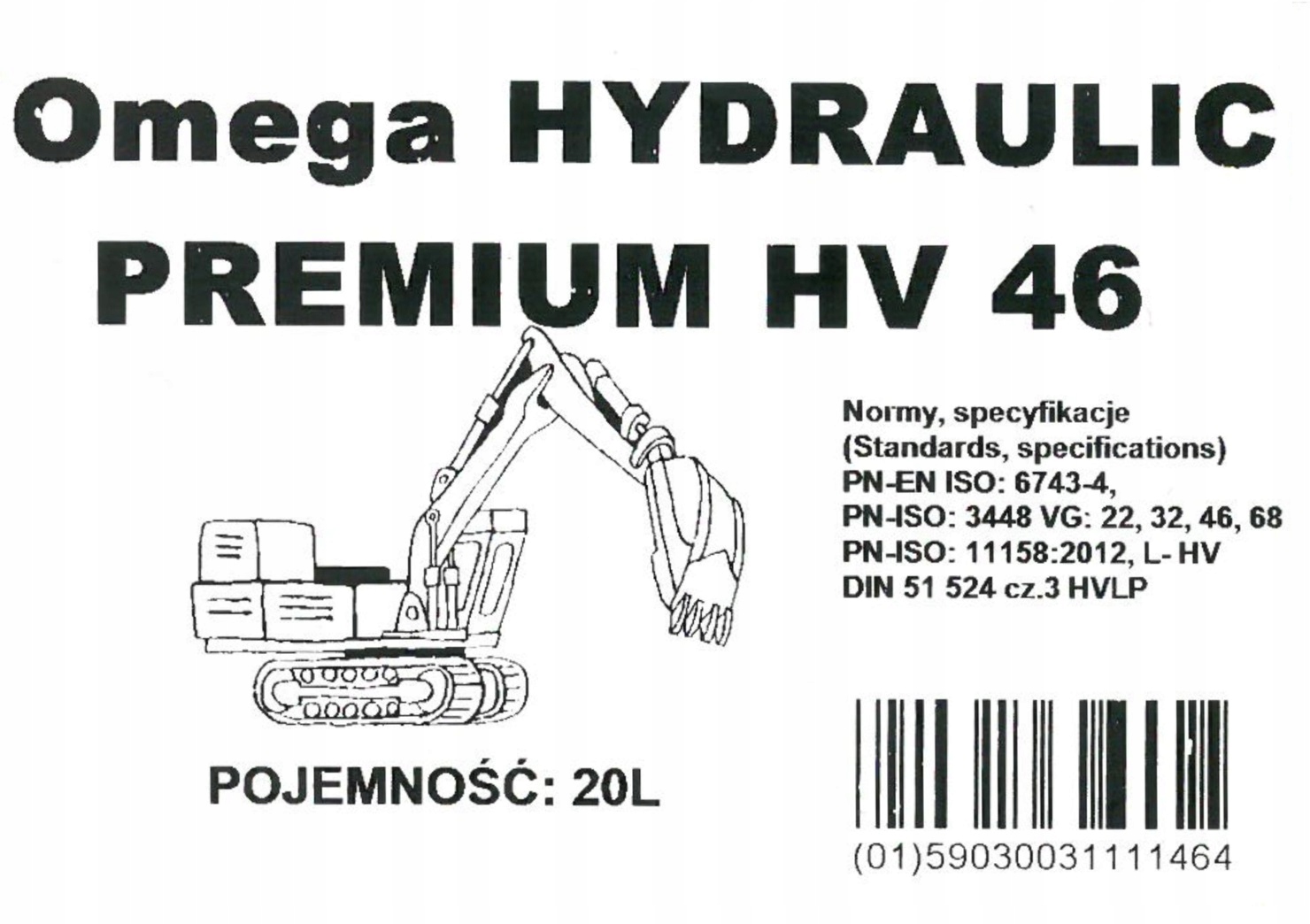 POLSKI OLEJ OMEGA HYDRAULICZNY L-HV 46 HV 46 20L Model HV 46
