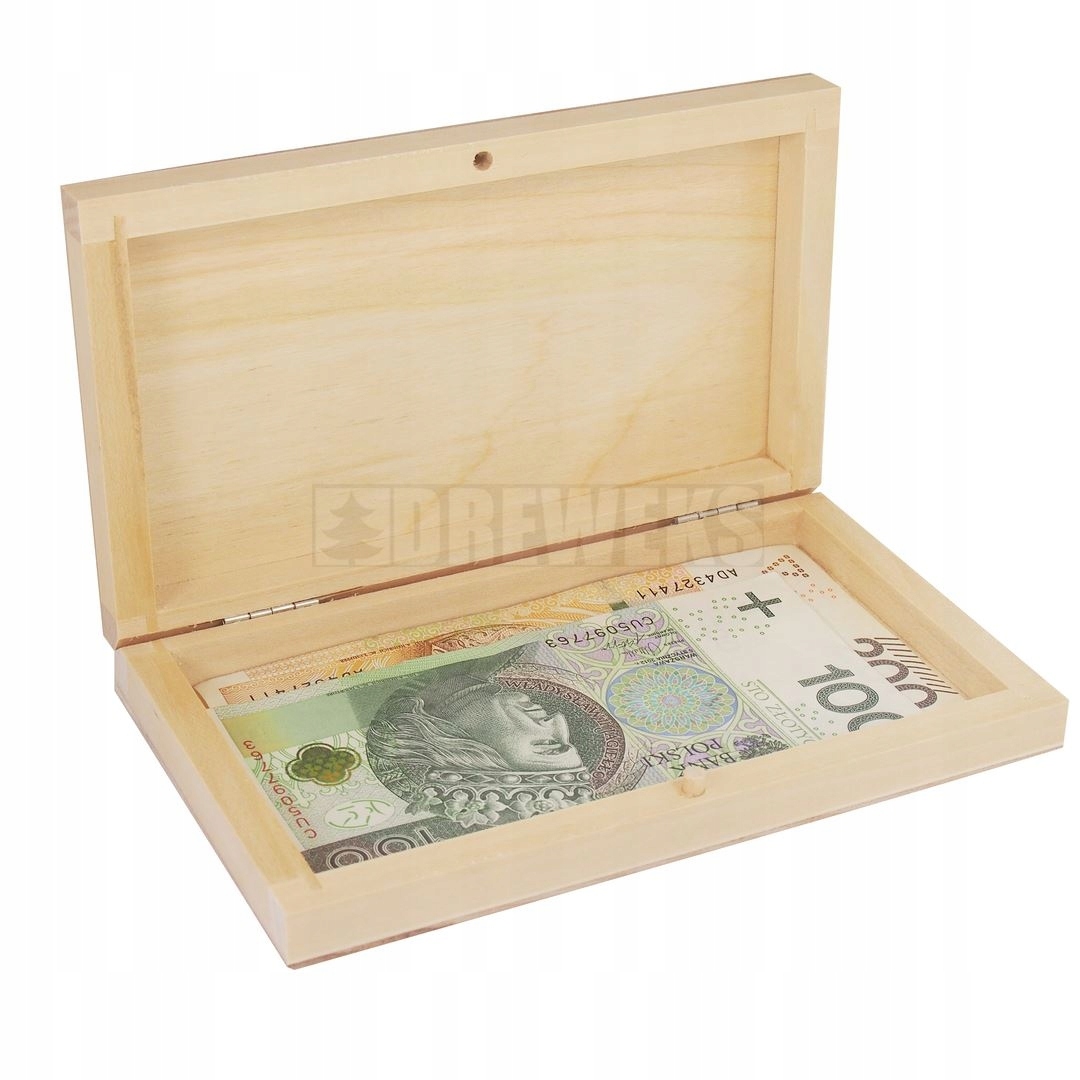 

Pudełko drewniane na banknoty pieniądze