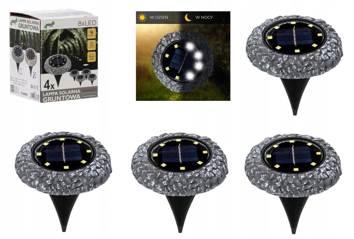 

Lampka Solarna Led Ogrodowa Gruntowa 4szt Kamień