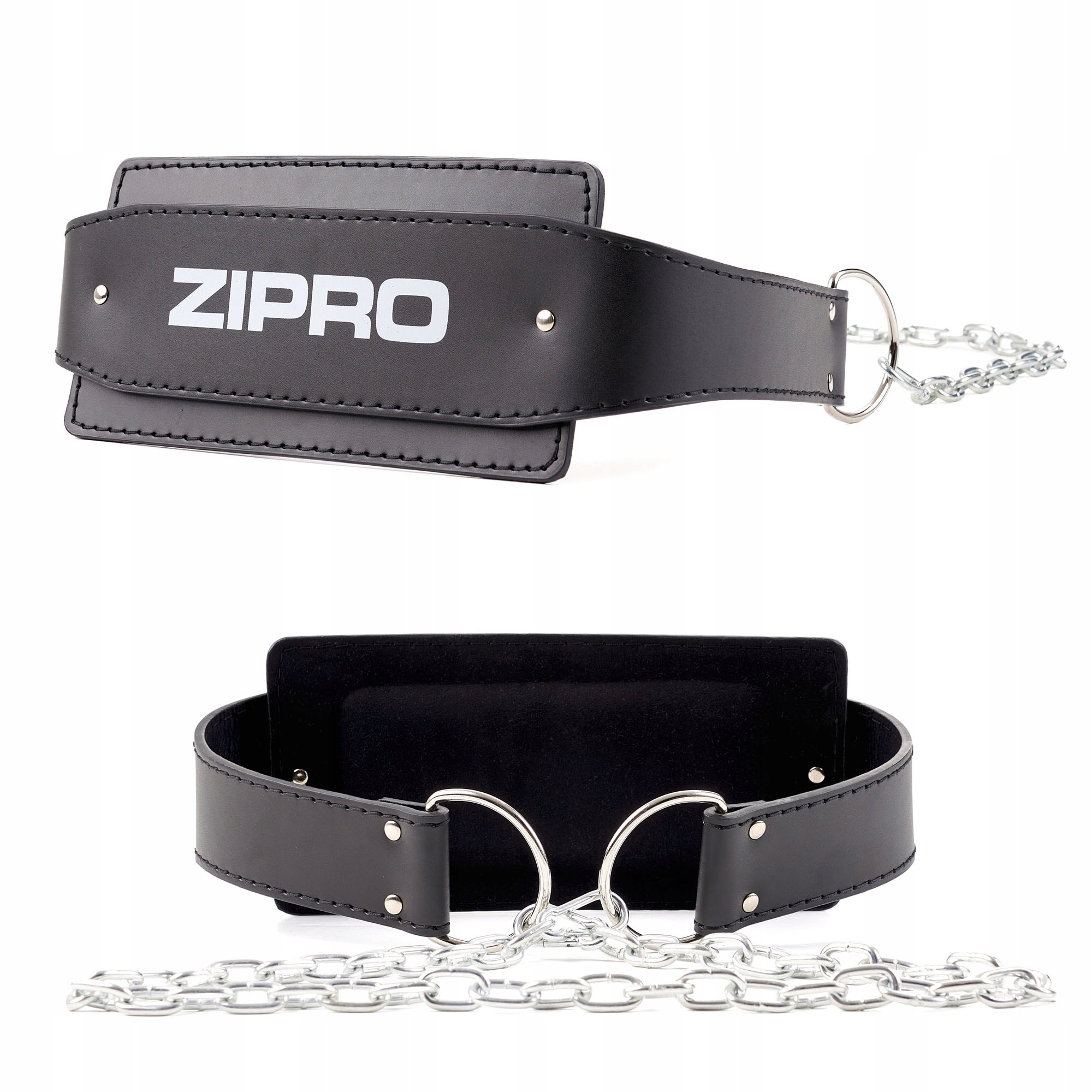 Skórzany Pas Kulturystyczny Obciążeniowy Treningowy z łańcuchem Zipro