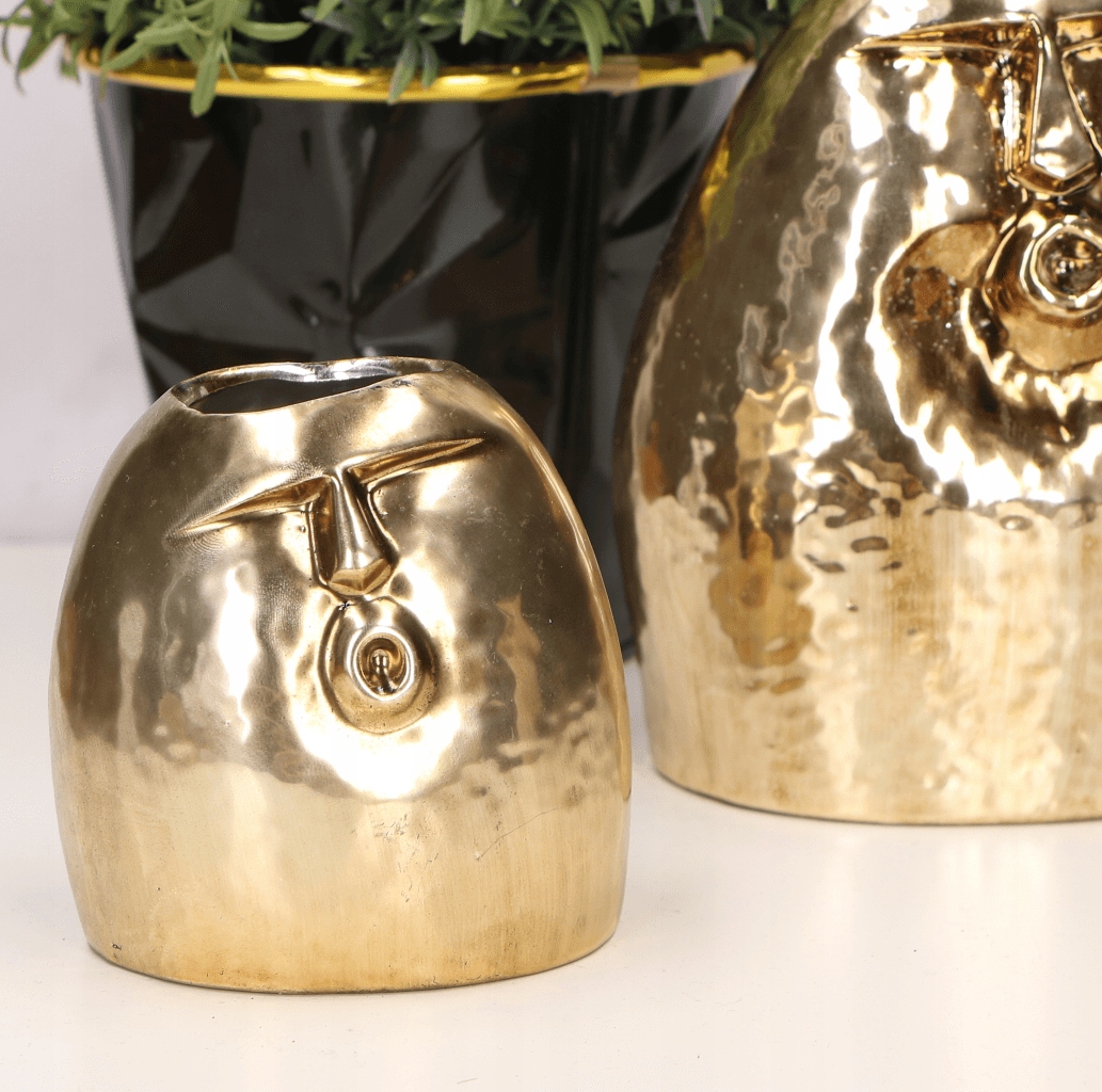 Wazon ceramiczny twarz złoty 1szt Materiał ceramika