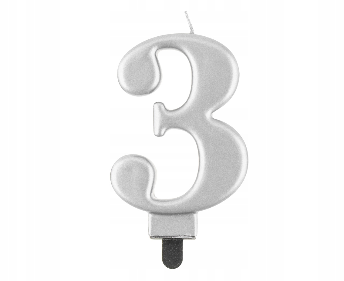 Świeczka URODZINOWA cyferka 3 SREBRNA na tort