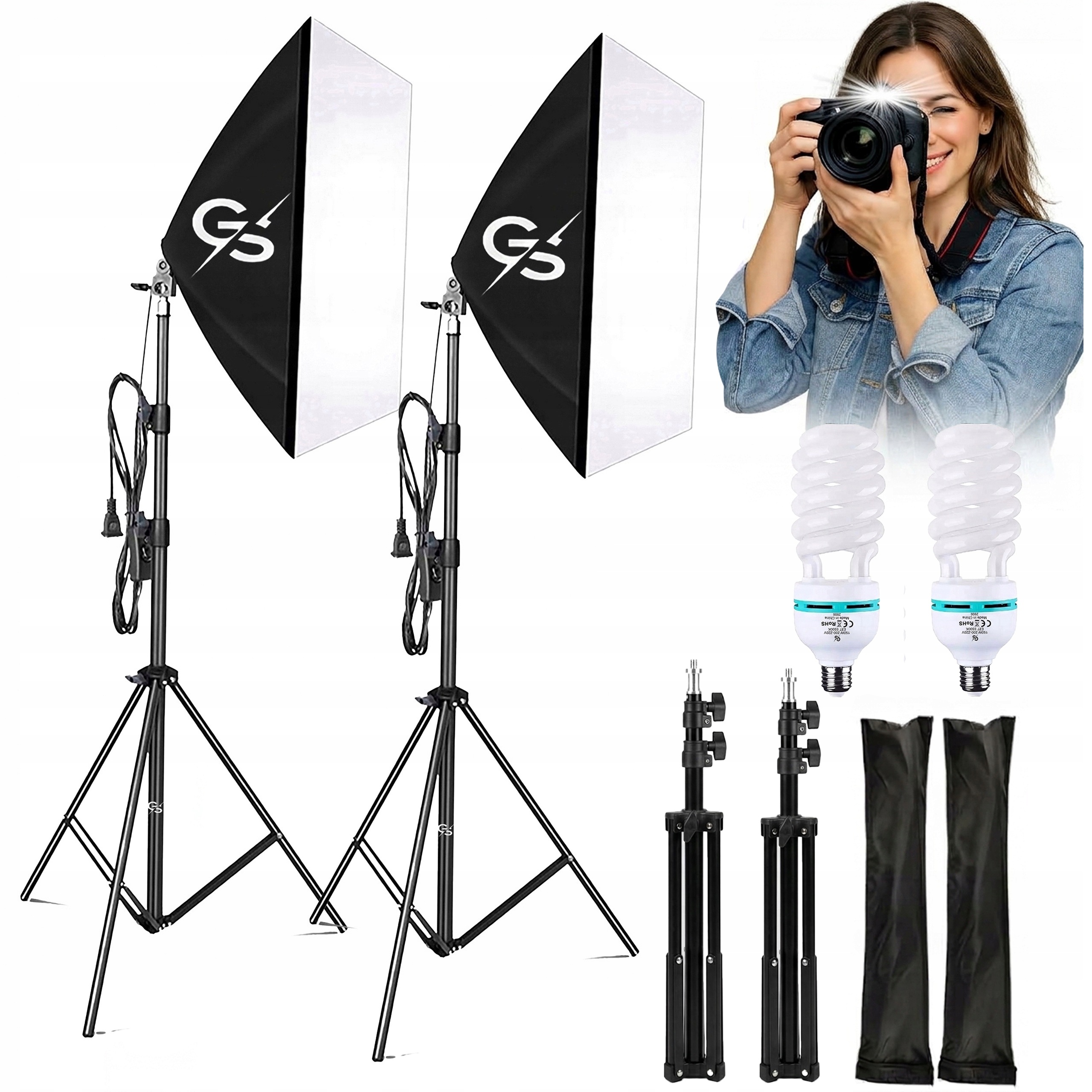 2x Studiová lampa softbox 50x70 150W stativ sada pro fotografování a nahrávání