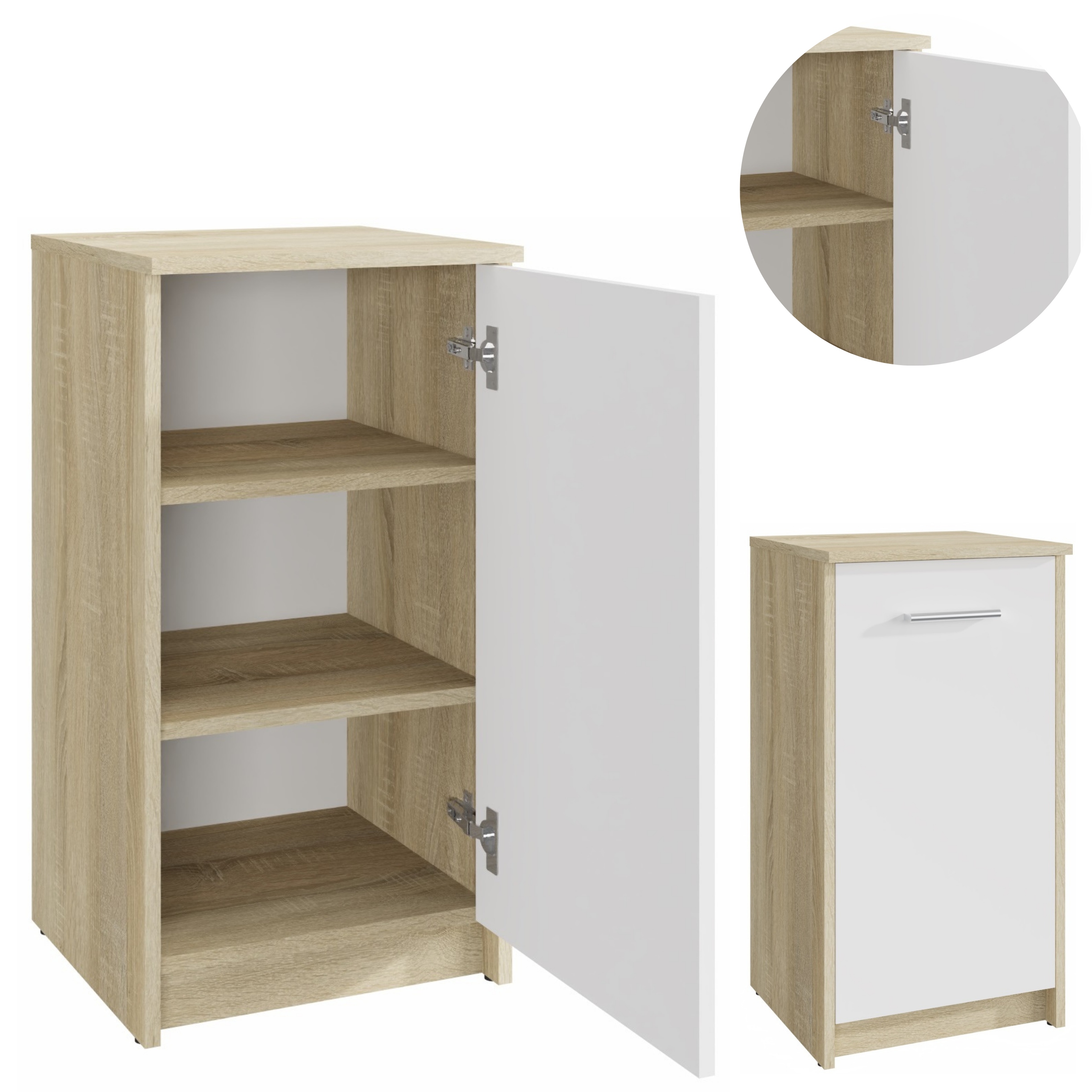 Komoda Bodo 1D Biały-sonoma 40cm szafka regał na ubrania zabawki 2 półki