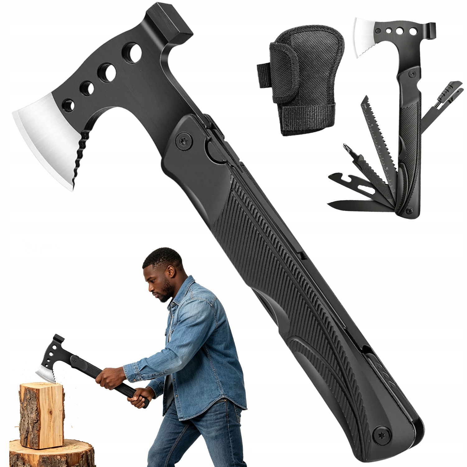 Multitool Siekiera Turystyczna 15W1 Ergonomiczna Ostra Biwak Wędrówki Las