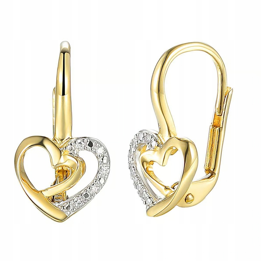 Zlaté 14K 585 Náušnice Diamanty Srdce