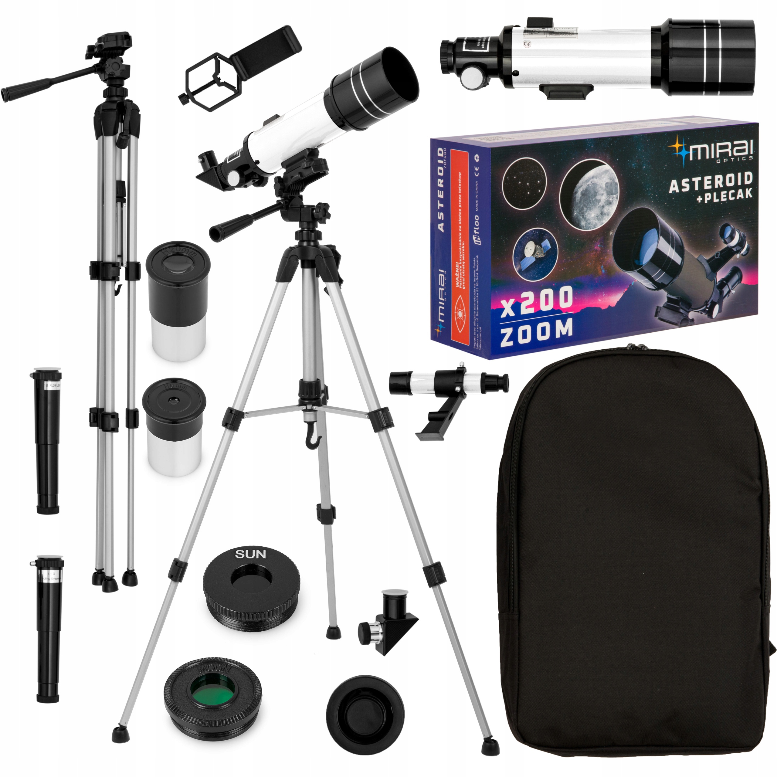 Mirai Optics Asteroid Teleskop x 200 Zoom Plecak Akcesoria Do Smartfona
