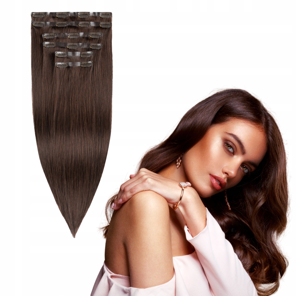 Bezešvé Clip In přírodní vlasy 40 cm 6 pásků #3 přírodní hnědé připínáčky