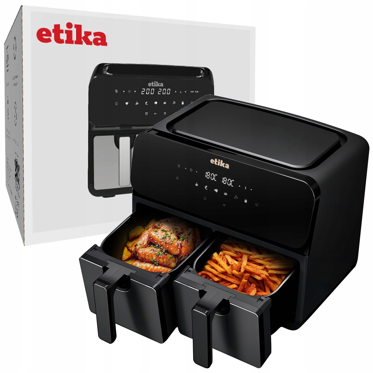 Frytkownica Beztłuszczowa Air Fryer Frytownica Dwukomorowa 9L 1700W Duża XL