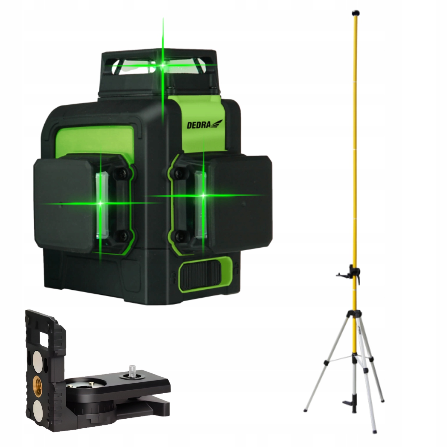 LASER KRZYŻOWY ZIELONY 3D 30M DEDRA MC0904+TYCZKA