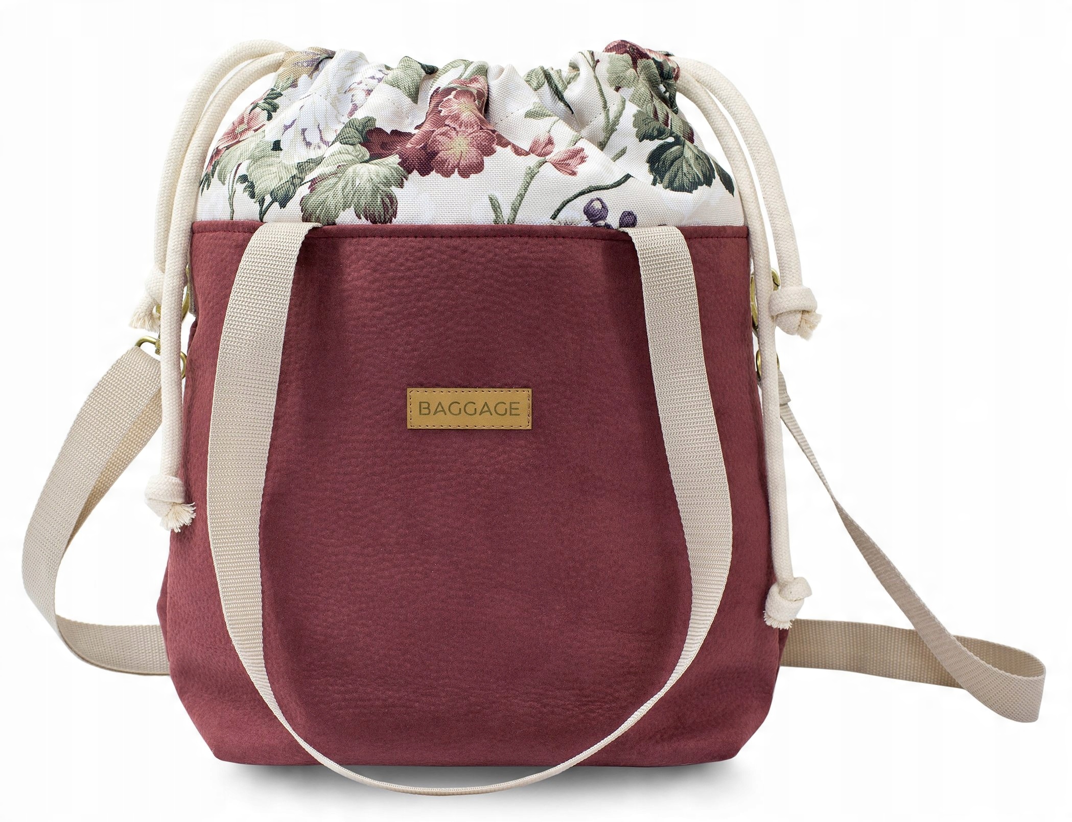 

Torba Do Wózka Baggage Skóra Zamsz Kwiaty Bordowa