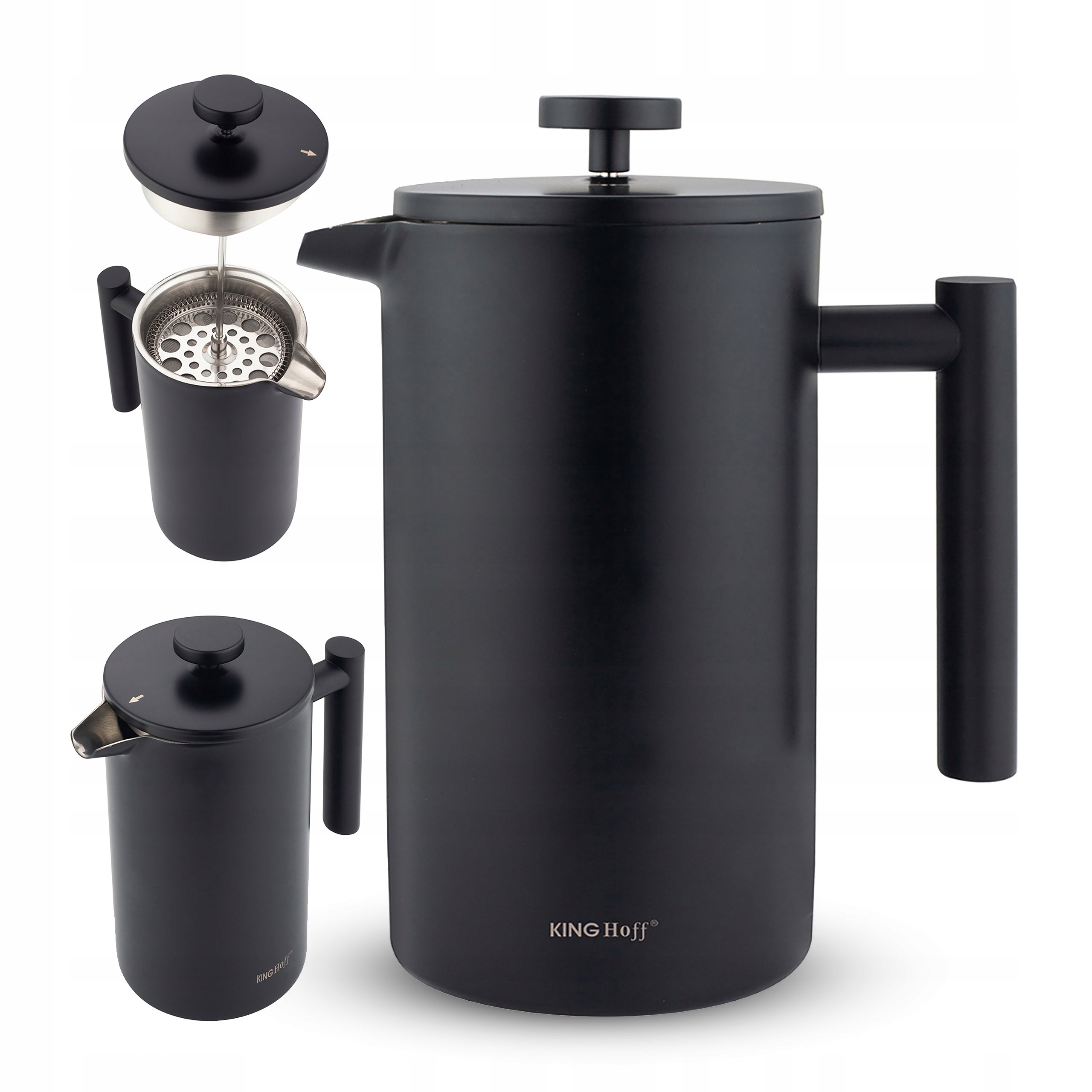 Pístový kávovar French Press 1 l černý nerezová ocel dvojité stěny