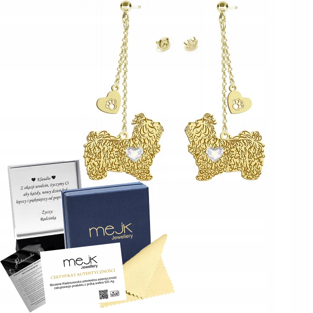 Náušnice Zlaté 925 Bolonka Ruské Šperky Žena Dárek Gravírování Bonus