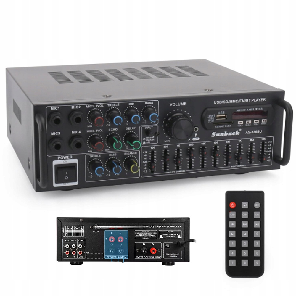 Amplituner Stereo Zesilovač Bluetooth 2000W Fm rádio Dálkové Ovládání