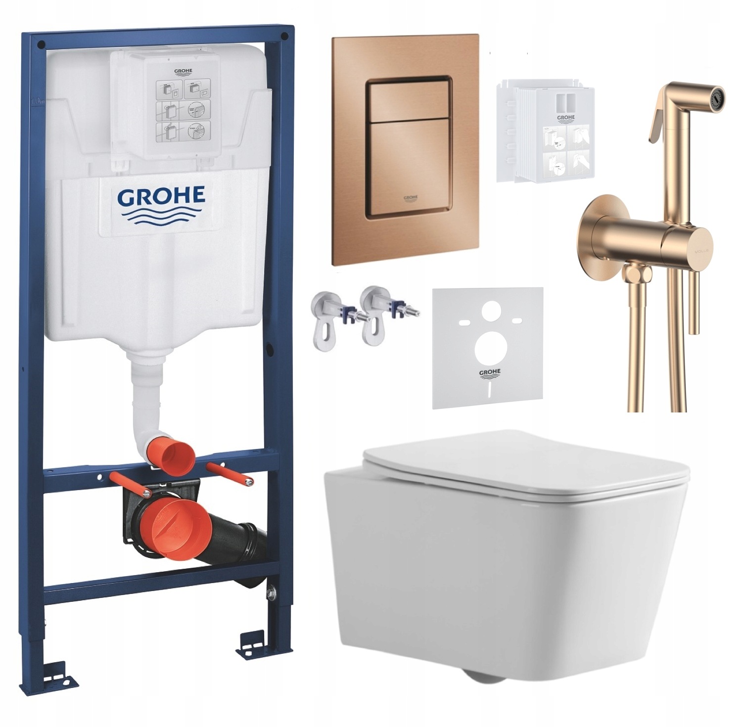 Wc rošt Grohe Rapid Sl s Wc misou Imprese a medeným tlačidlom, batéria