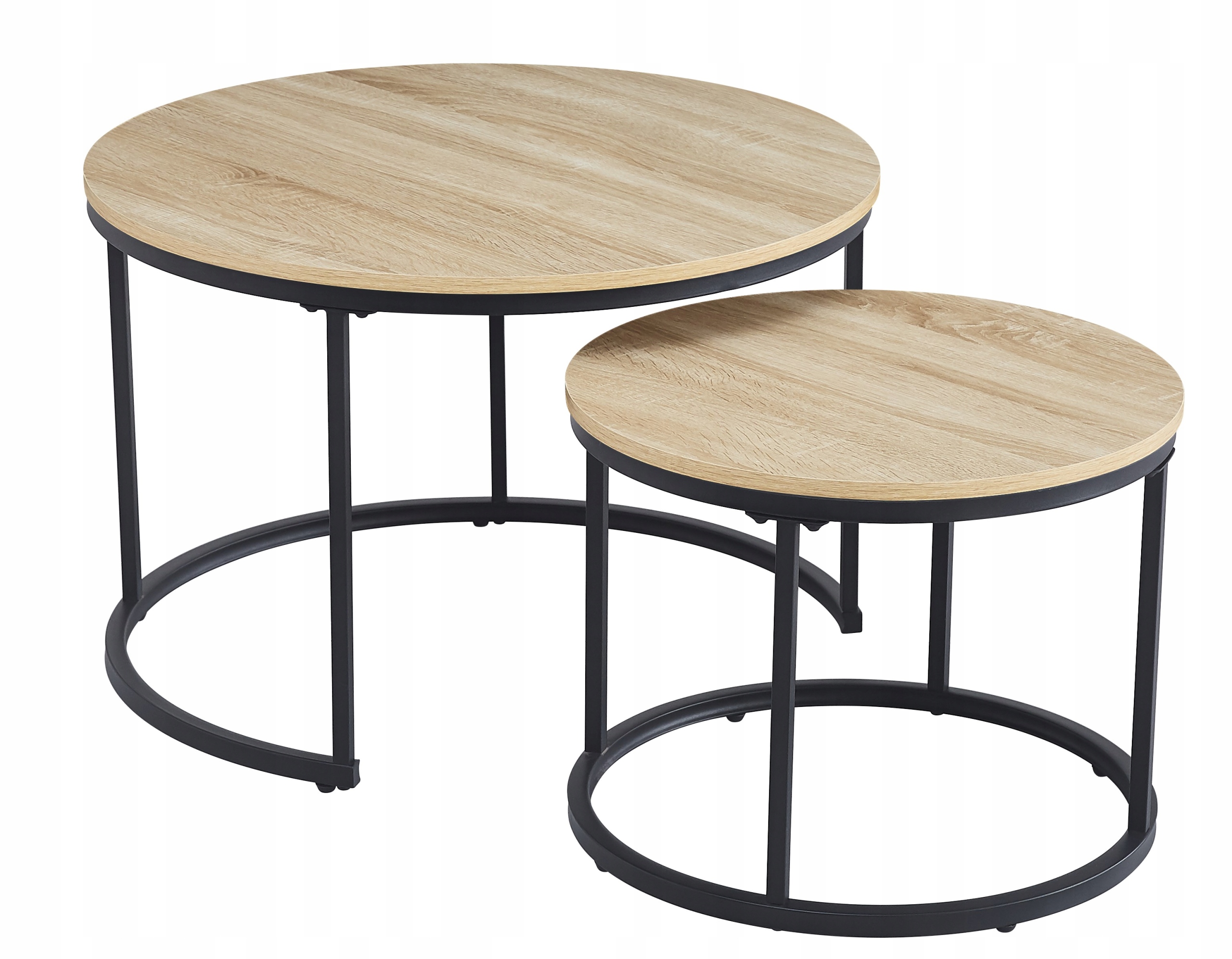 Sada 2 konferenčních stolků Loft Kulaté Sonoma Moderní Industrial 70/50 cm