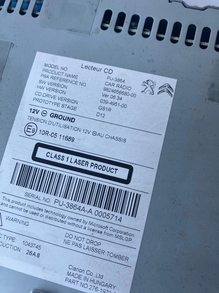 player CD PEUGEOT 508 LIFT 9824656680 00
