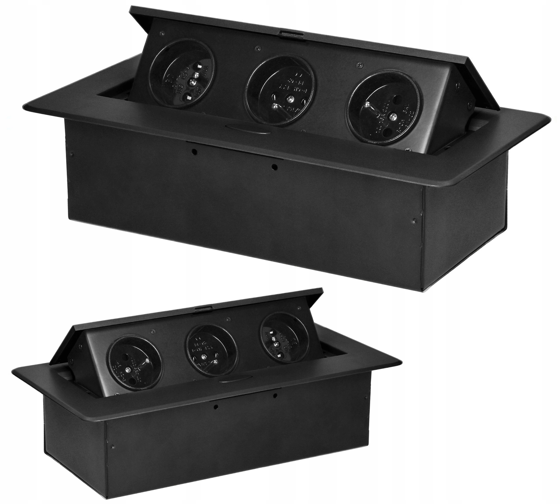 gniazdo wpuszczane chowane w blat z płaskim frezowanym rantem