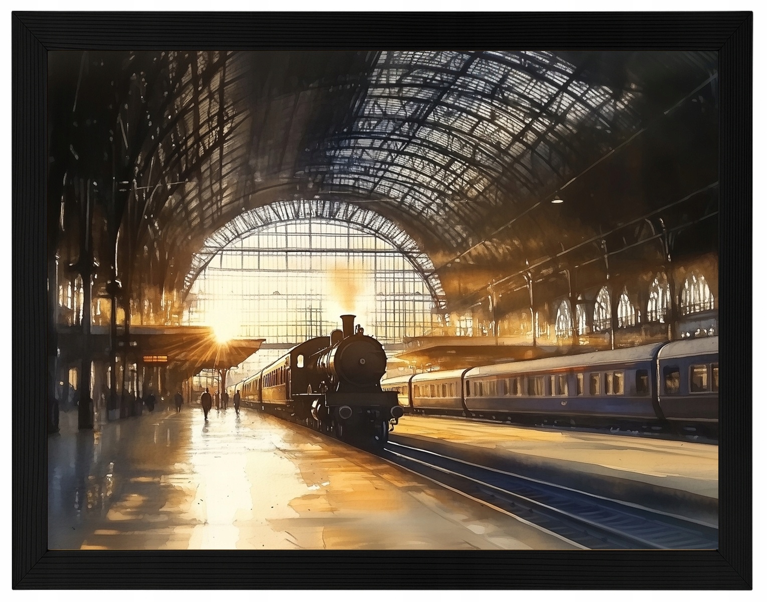 Plakát Rámeček Dřevo Železniční Nádraží Parní Vlak Lokomotiva 80x60