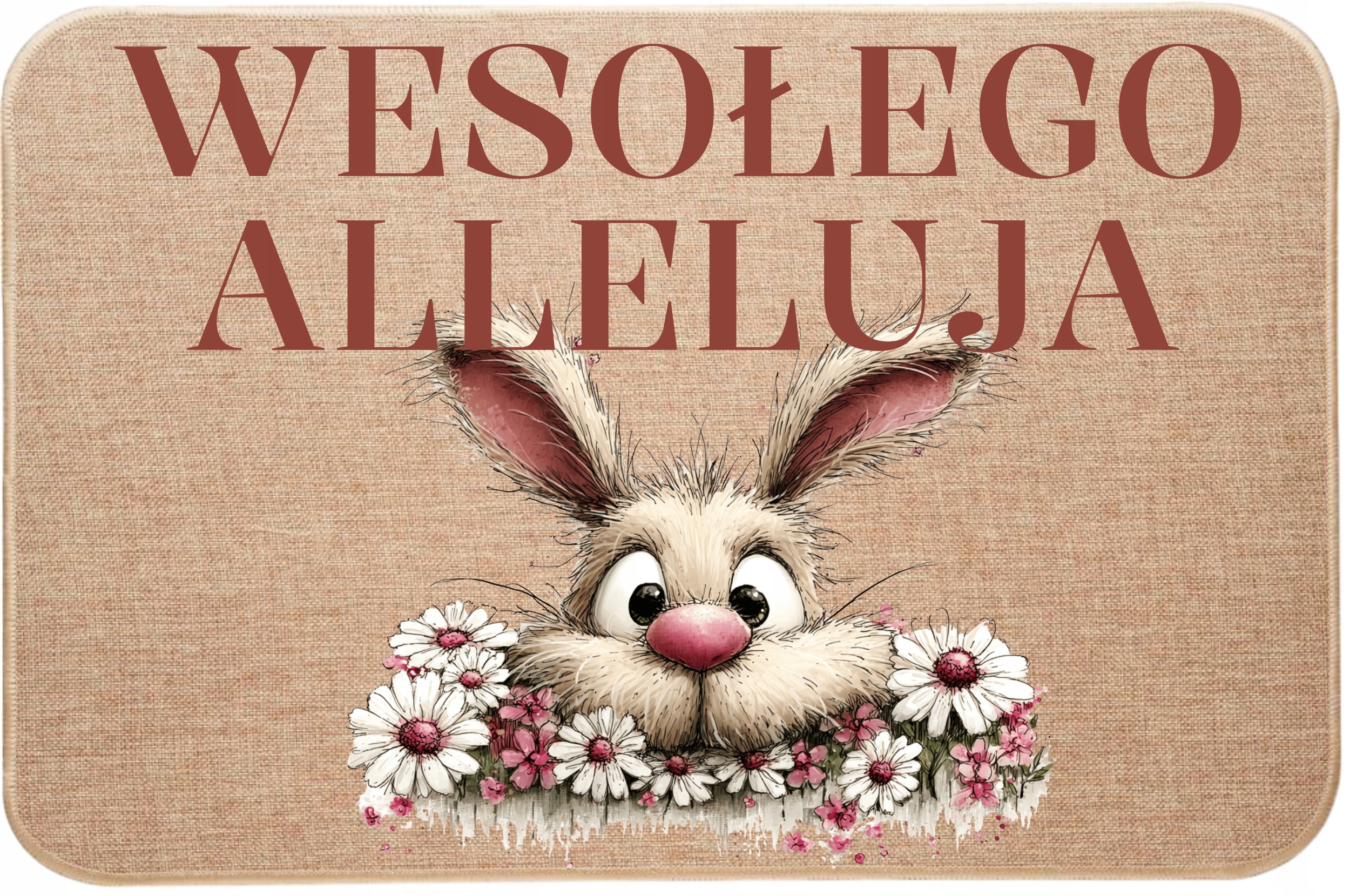 Lněná rohožka s potiskem Zajíček v květech veselého aleluja