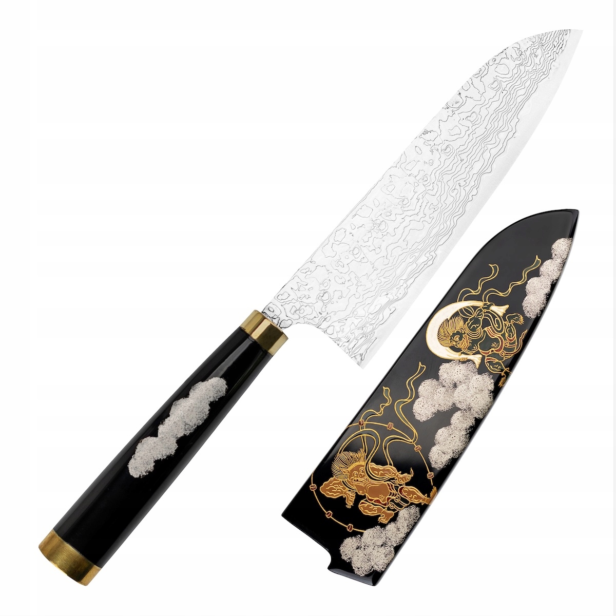 Takeshi Saji Art Fujin Raijin Kuty R-2 Japonský nôž Santoku 18 cm a Saya