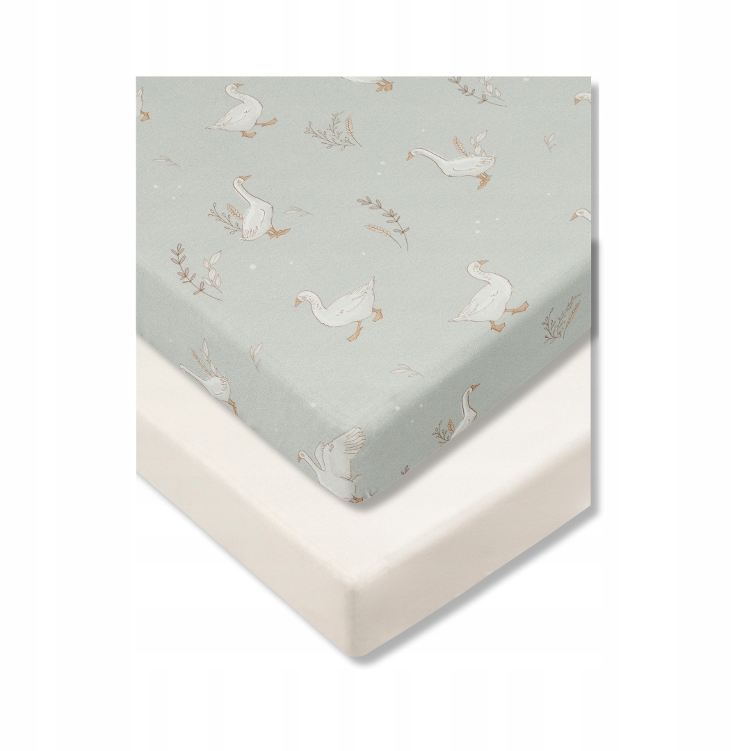 Prześcieradło do łóżeczka 120x60cm 2-pak Beż i Happy Goose Olive