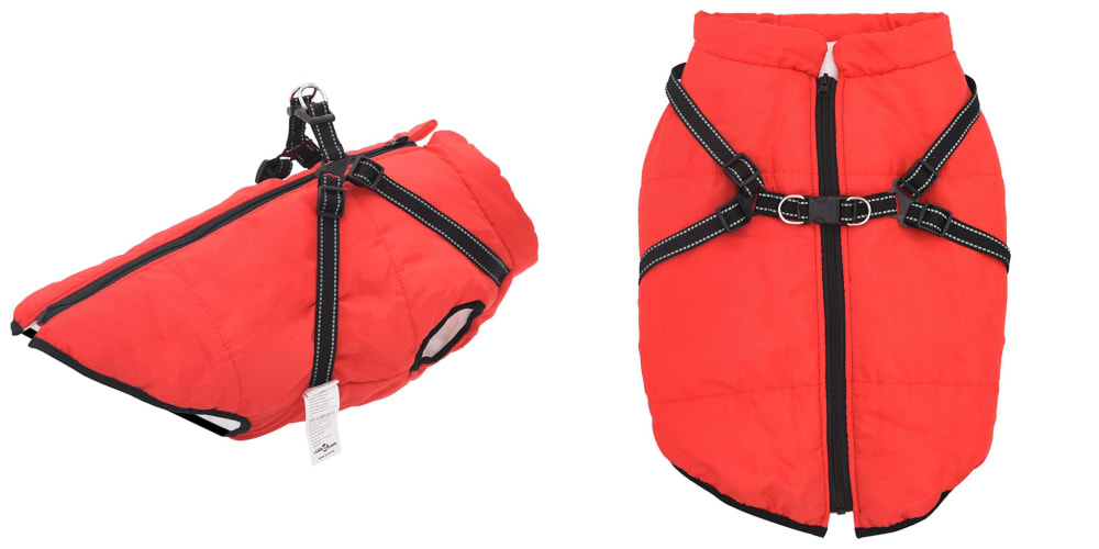 Levně Červený kabát pro psa s ramenními popruhy, voděodolný, 3XL