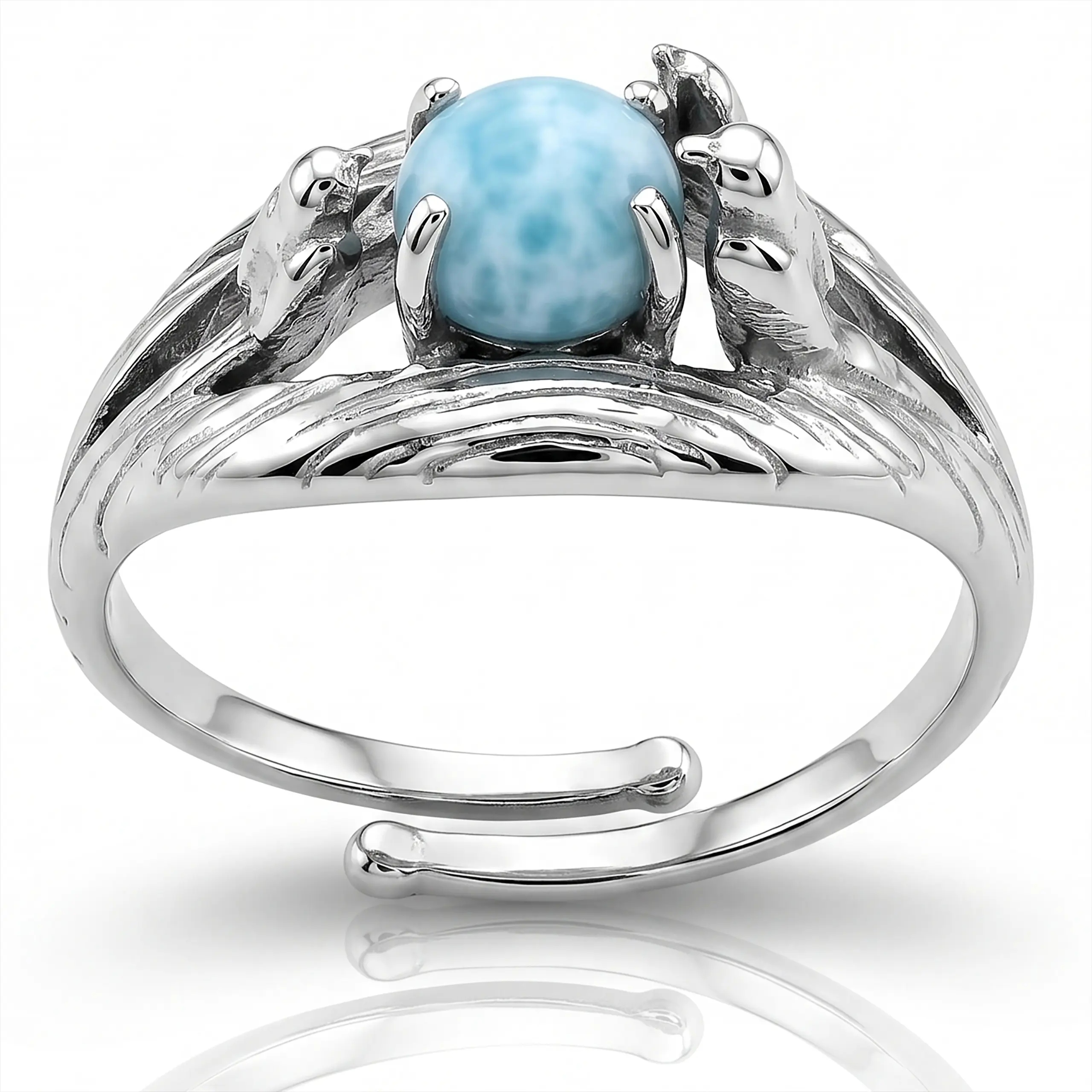 Stříbrný Prstýnek 925 Přírodní Larimar Boho, nastavitelný jako dárek