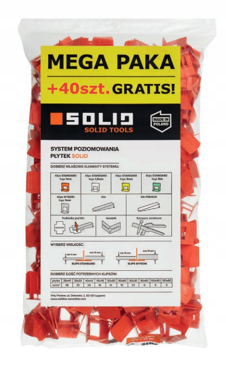 

Solid System Poziom. Płytek Klipsy 1mm x 440 Worek