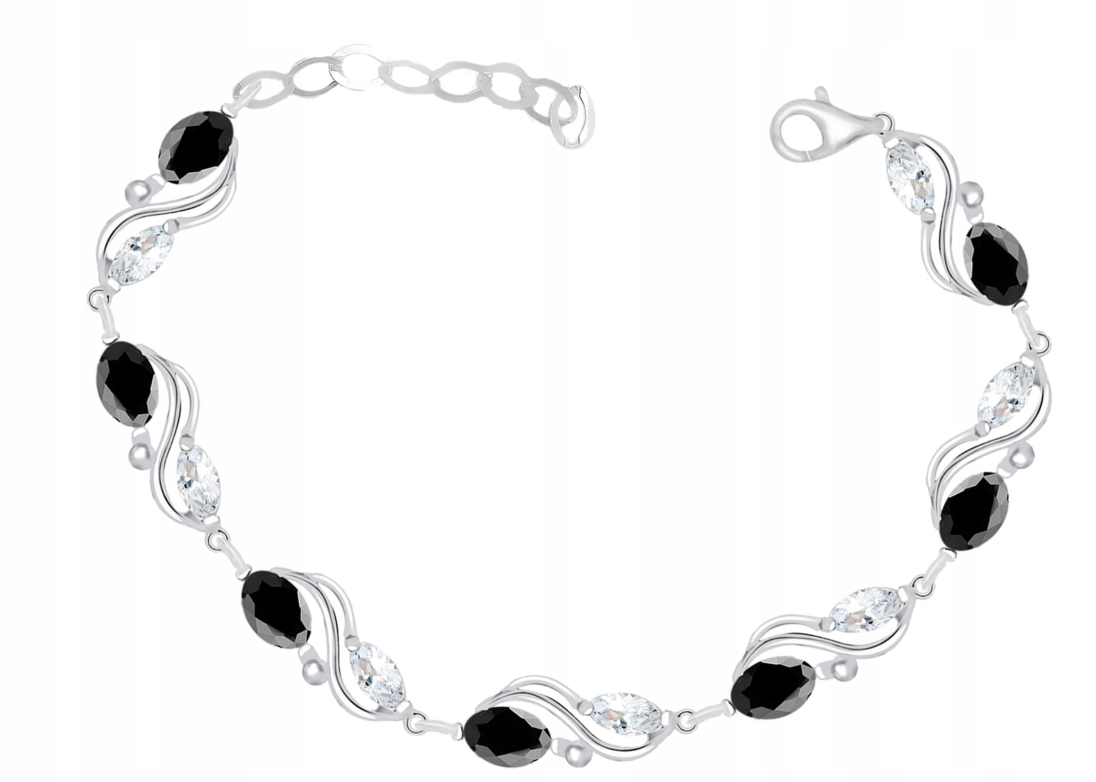 

Srebrna Bransoletka Z Biało-czarnymi CYRKONIAMI925