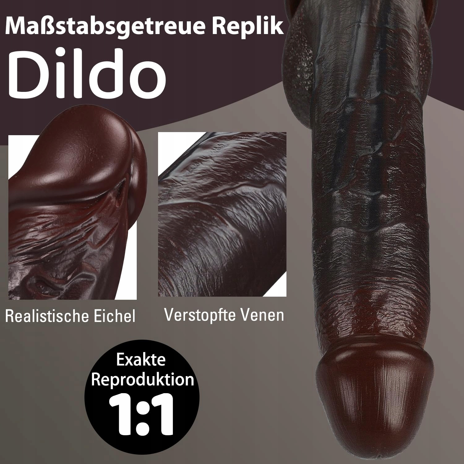 XXL REALISTYCZNY DILDO 25CM CZARNY Z MOCNĄ PRZYSSAWKĄ DLA KOBIET I MĘŻCZYZN — miniatura 3
