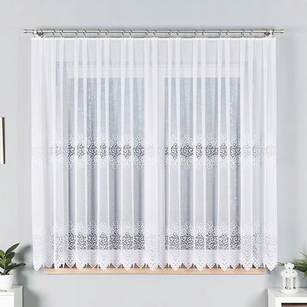 Firana żakardowa biała gotowa na taśmie ze wzorem 300cm x 150
