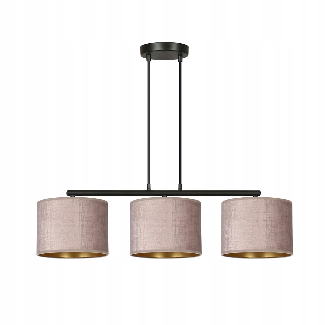 Závěsná lampa lustr horizontální černá s stínítky, růžová, zlatá, 3 body Emibig