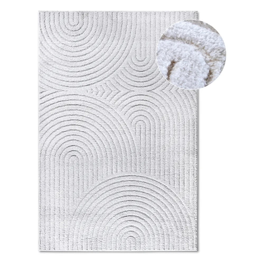 Koberec plyšový do obývacího pokoje 120 x 170 cm, krémový, moderní vzor