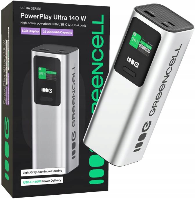 Powerbanka Greencell PowerPlay Ultra 25200mAh 140W 2x Usb-c Pd 1x Usb-a