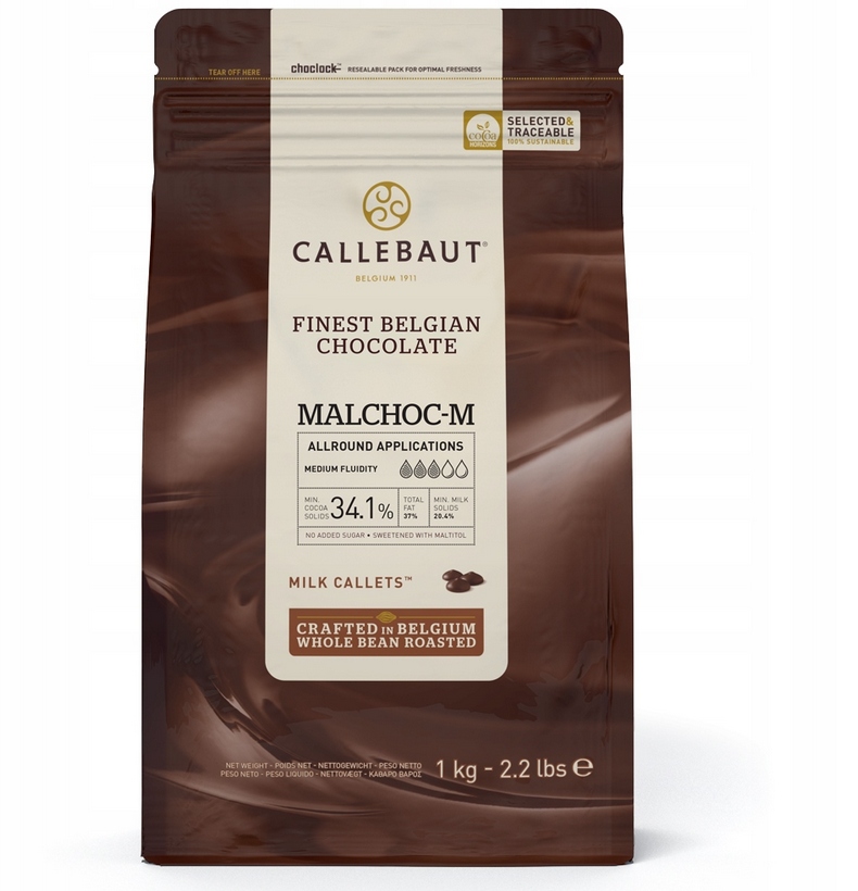 Czekolada bez cukru mleczna 34,1% Callebaut Malchoc-m 1kg