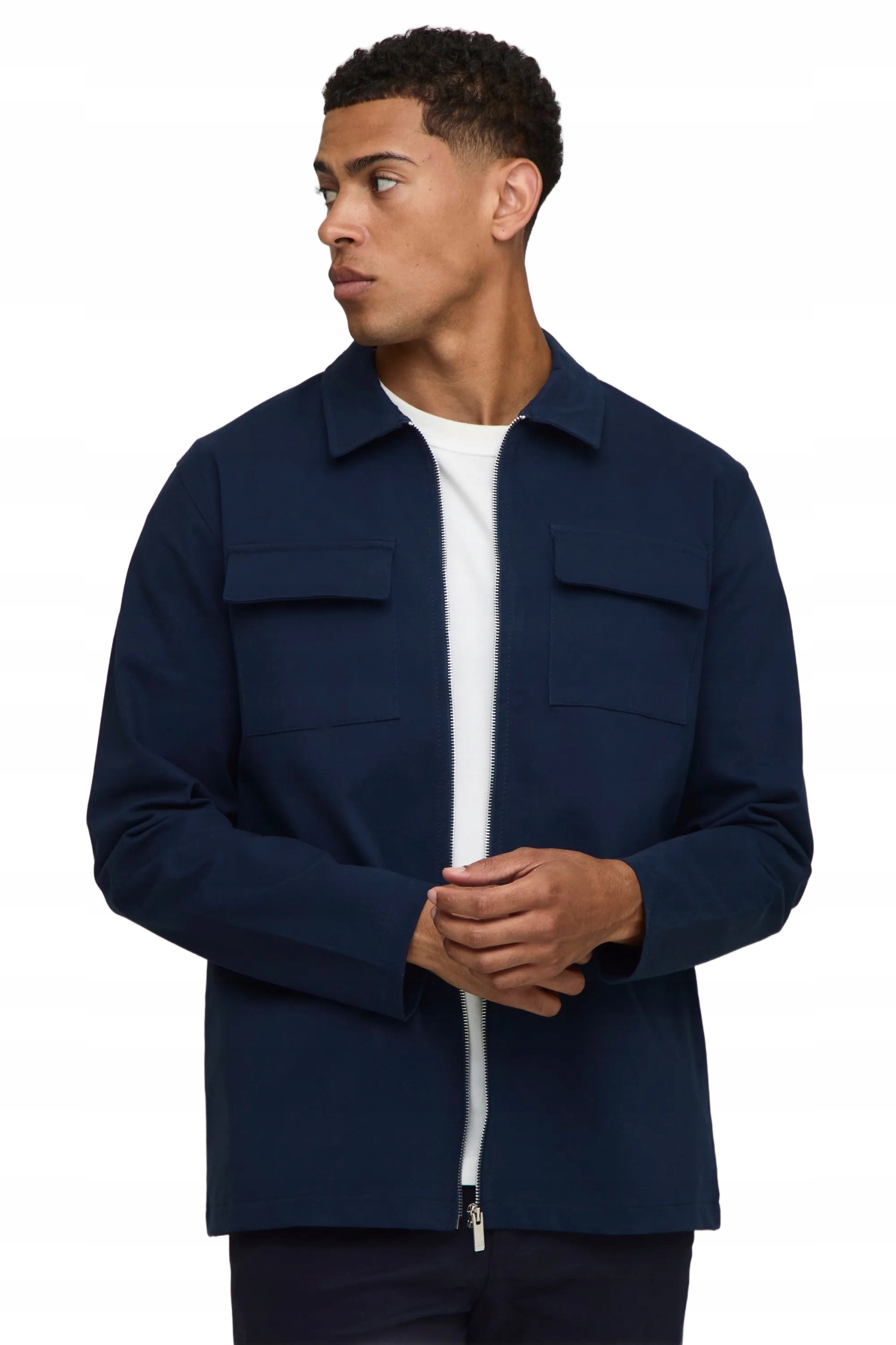 Boohooman Pánská Košile Casual Tmavě Modrá S Zipem A Kapsami M3A