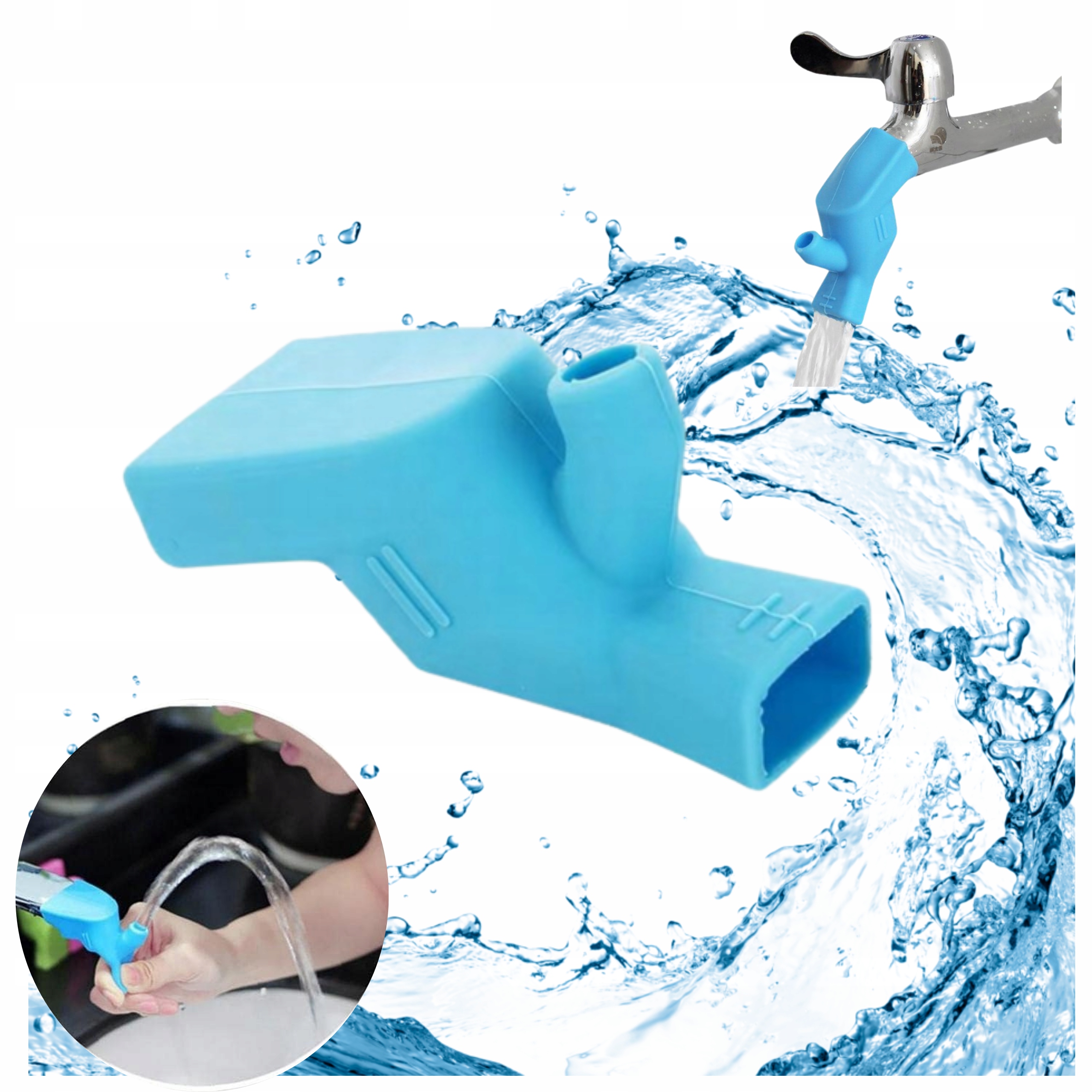 Gumowa nakładka kranu Do łatwego picia z kranu UNIWERSALNA BLUE