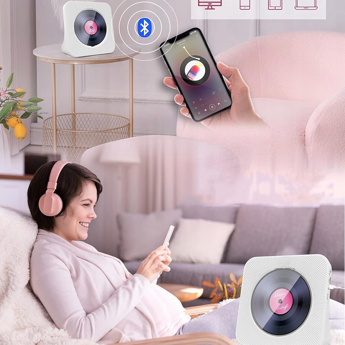 ODTWARZACZ CD BLUETOOTH Z GŁOŚNIKAMI, ODTWARZACZ CD PRZENOŚNY GŁOŚNIK HI-FI Głębokość produktu 19 cm