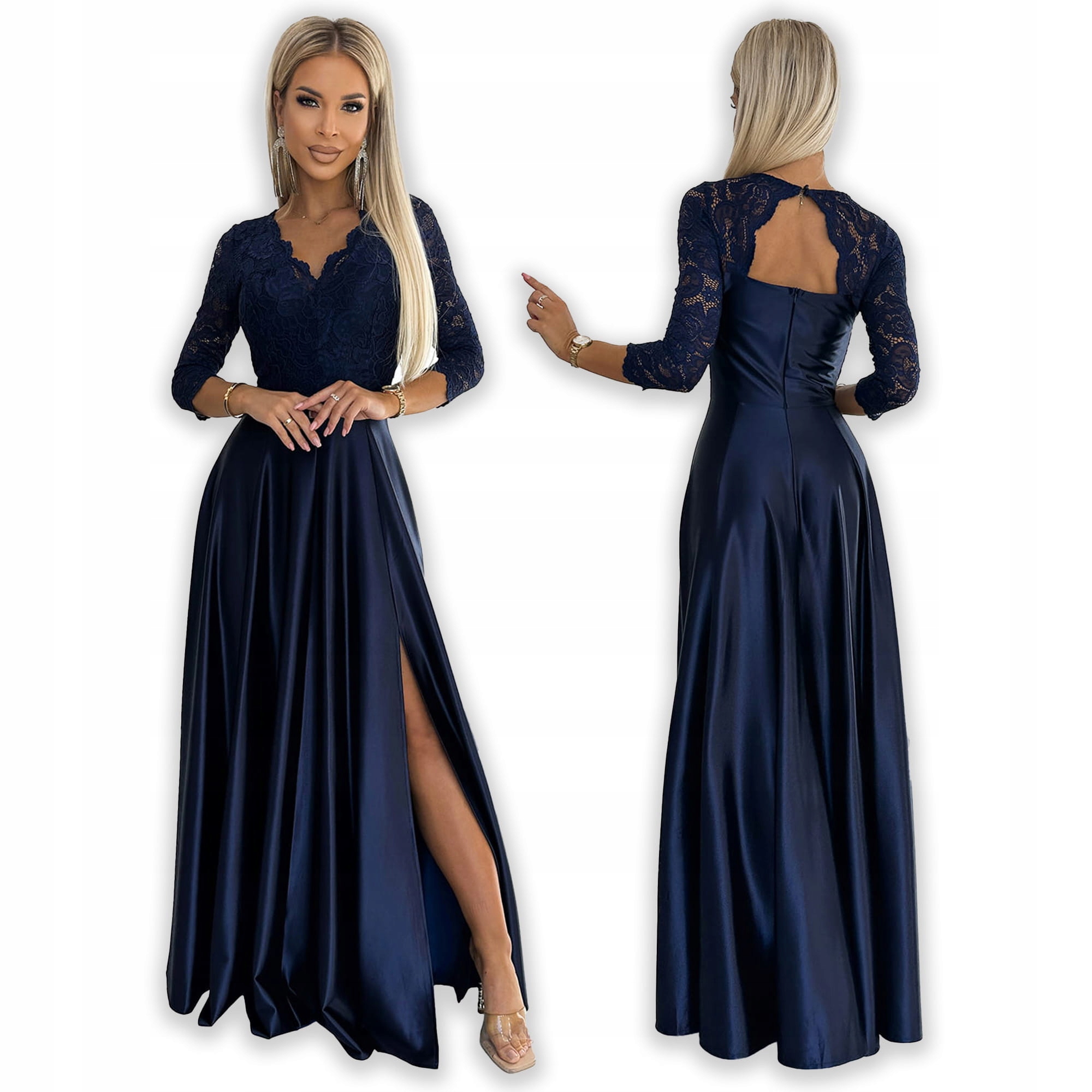 Amber krajková dlouhá Saténová sukně s výstřihem Tmavě Modrá XL