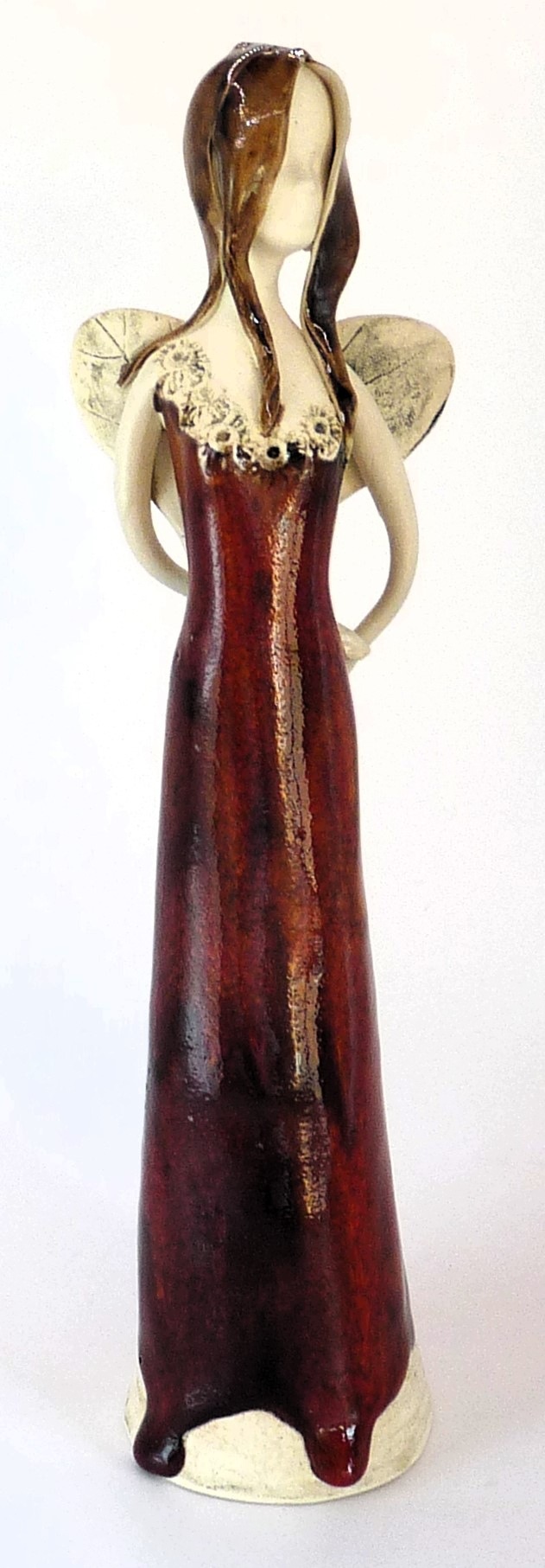 Keramická figurka Unikátní velký anděl XL Červená Stojící Dárek 29 cm