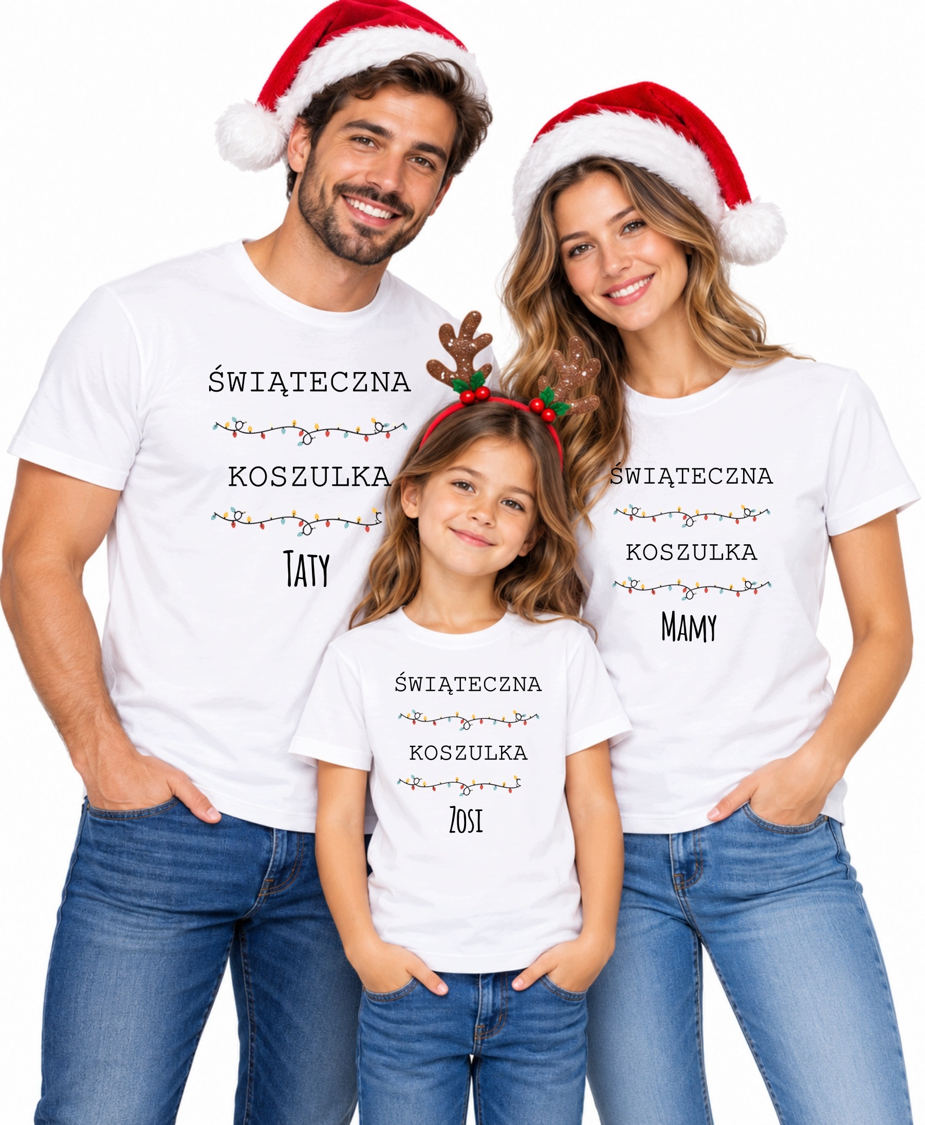 Vánoční trička 2+1 Rodina Personalizované Vánoční tričko Jméno