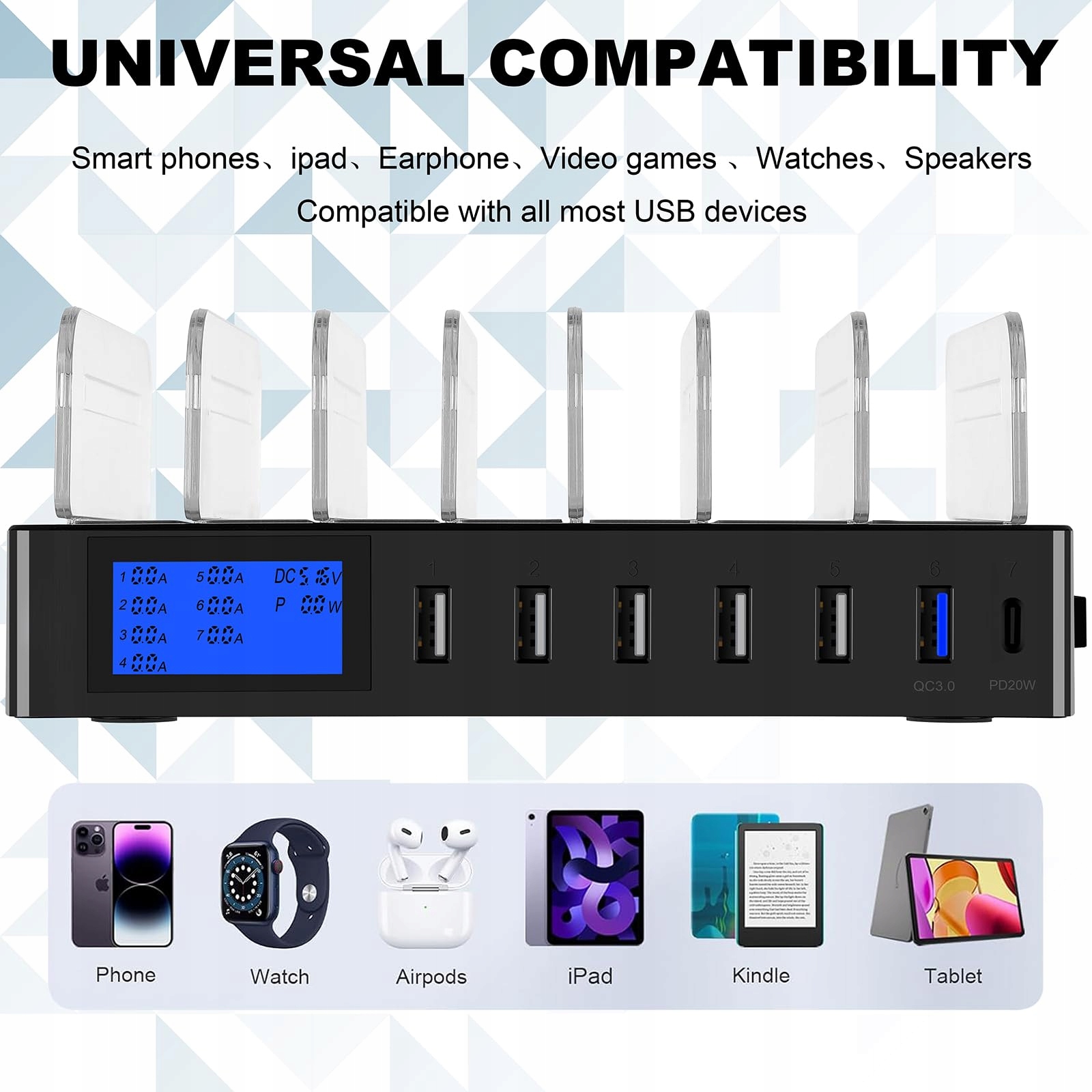 Szybka stacja ładująca PD20W QC3.0 z wieloma portami USB, 7 w 1 — miniatura 5