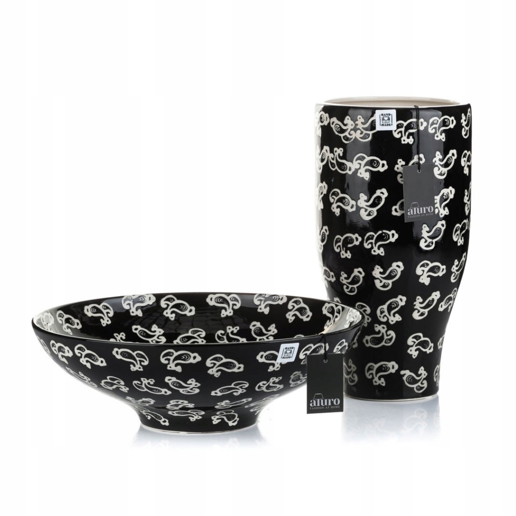 Ceramiczny wazon wysoki RYBY Kolor czarny