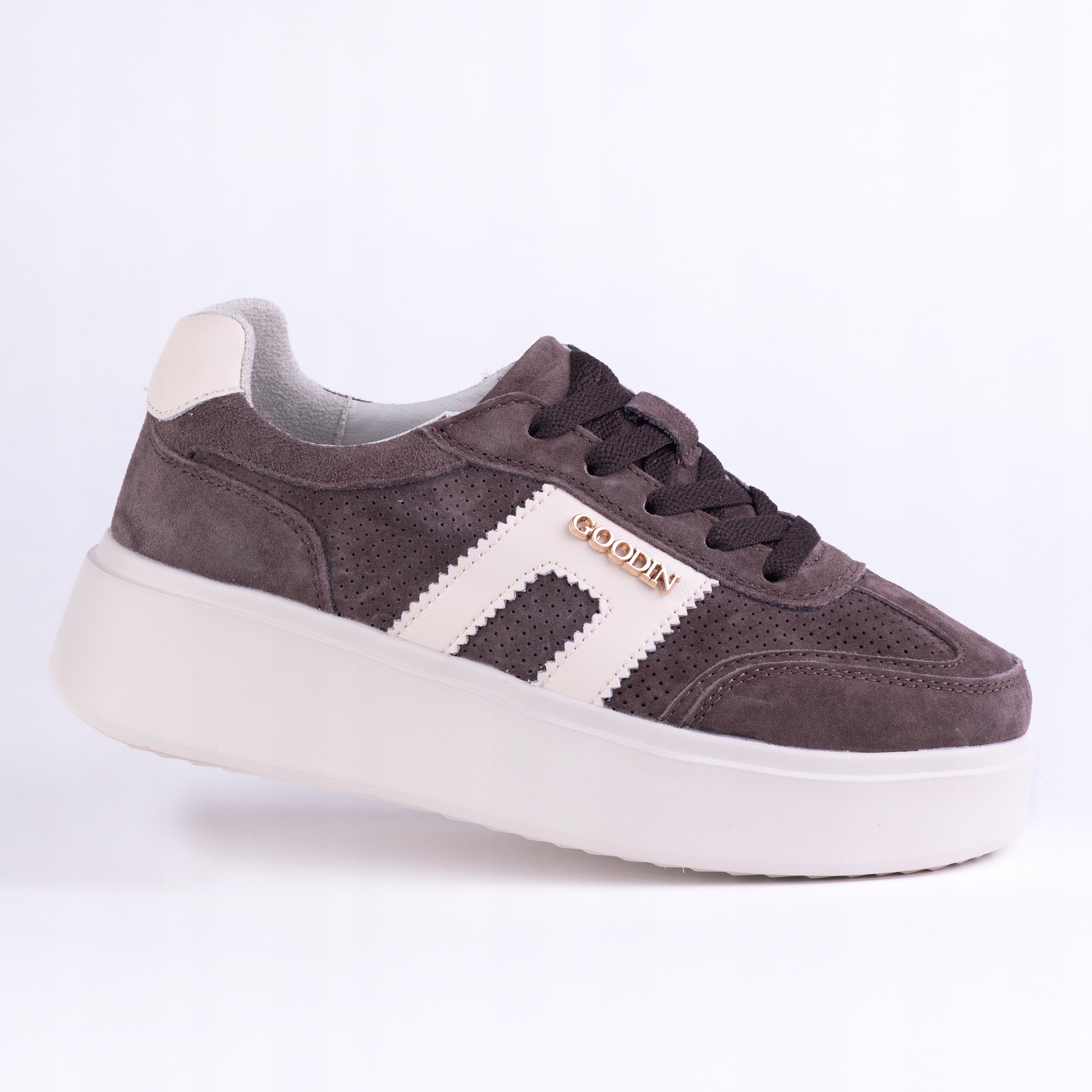 Dámské sportovní tenisky Goodin GD-FT-128 z semišové kůže, lehké hnědé, velikost 41
