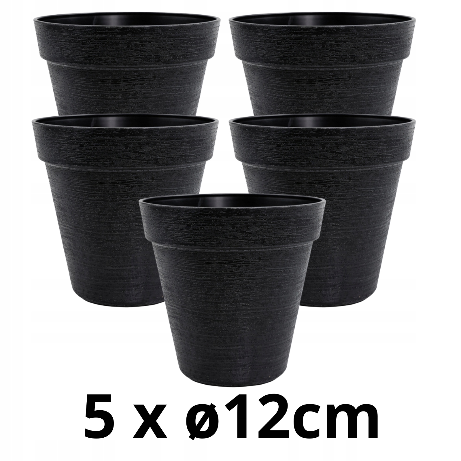 5 X Doniczka w Stylu LOFT 12 cm, Eko, UV Odporna, Czarny